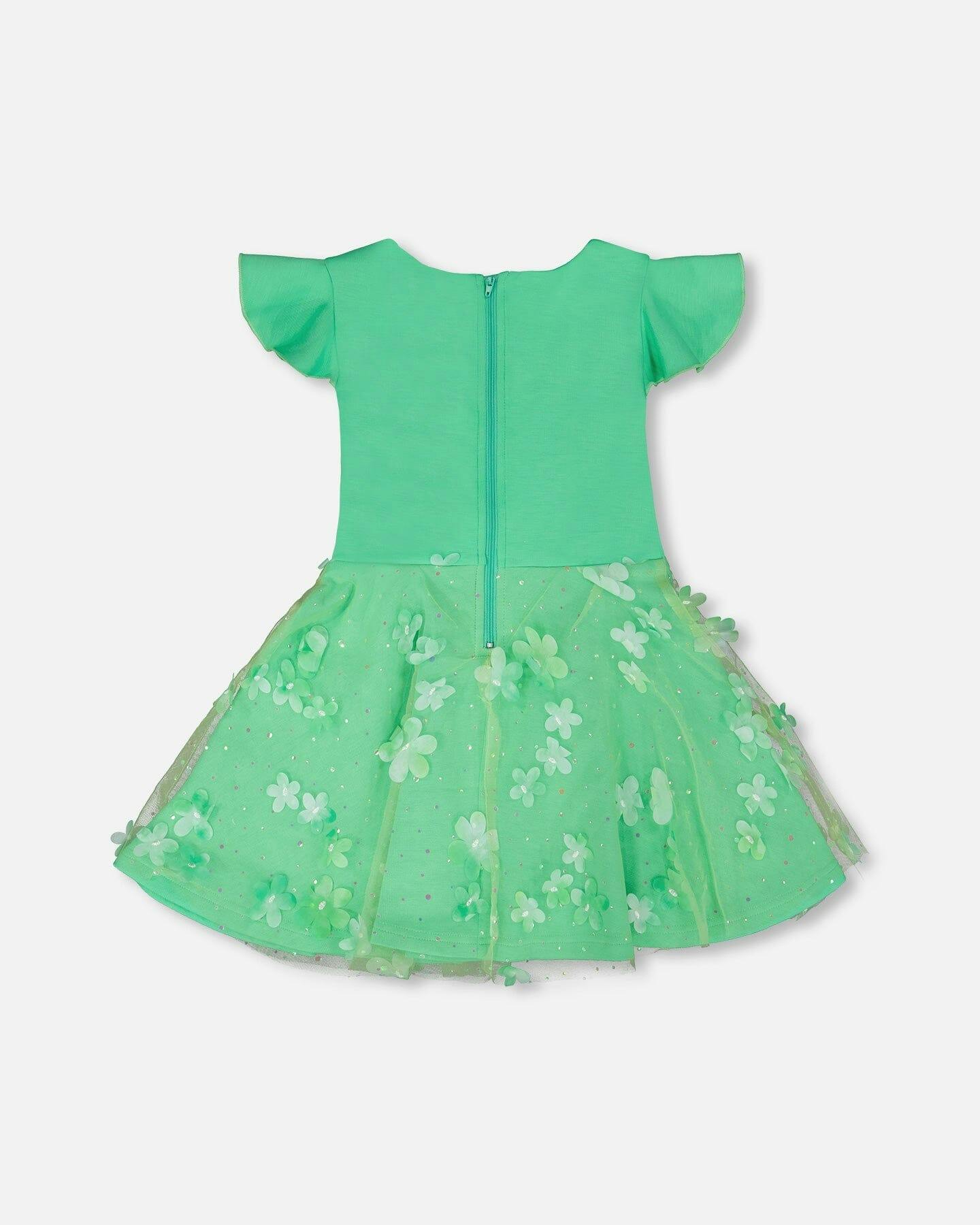 Bi-Material Dress Bright Mint Green