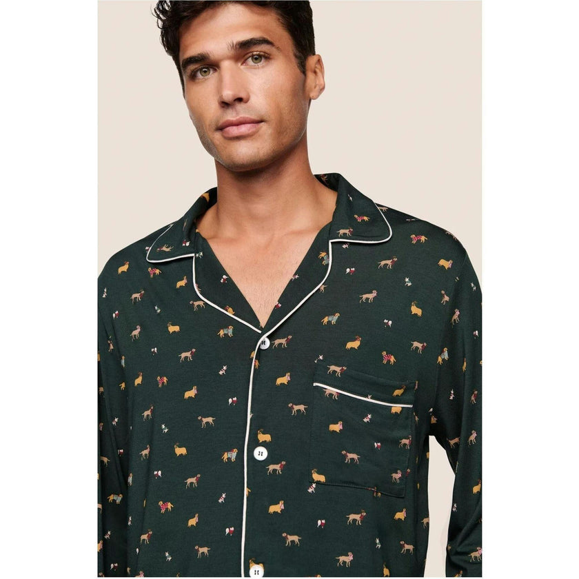 William Printed Long PJ Set, Green
