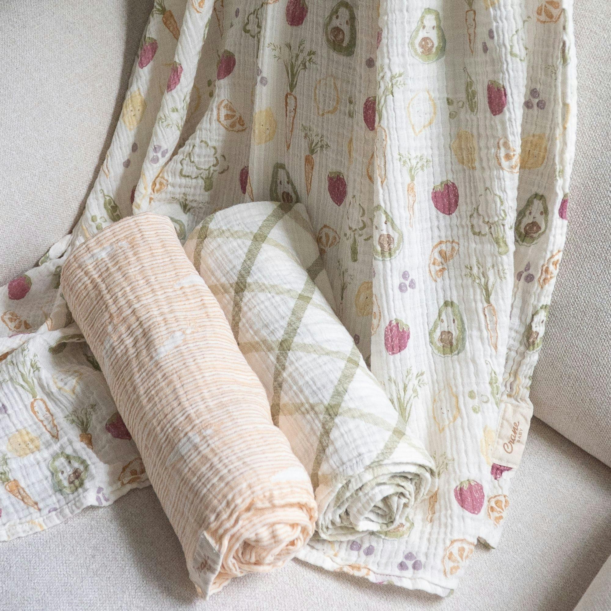 Clementine Cotton Muslin Swaddle Blanket Set (Veggies, Set of 3)
