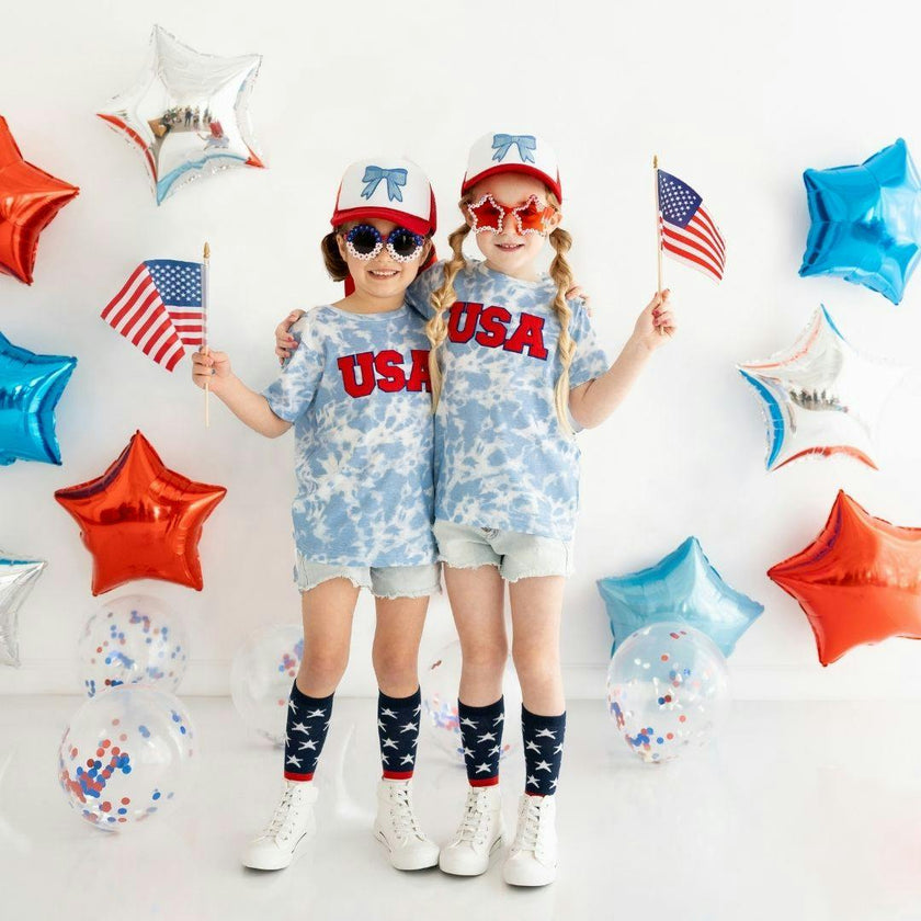 USA Patch Short Sleeve T-Shirt - Sky Tie Dye