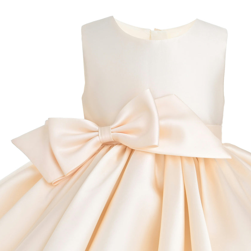 Champagne Sabina Satin Flared Dress with Side Bow