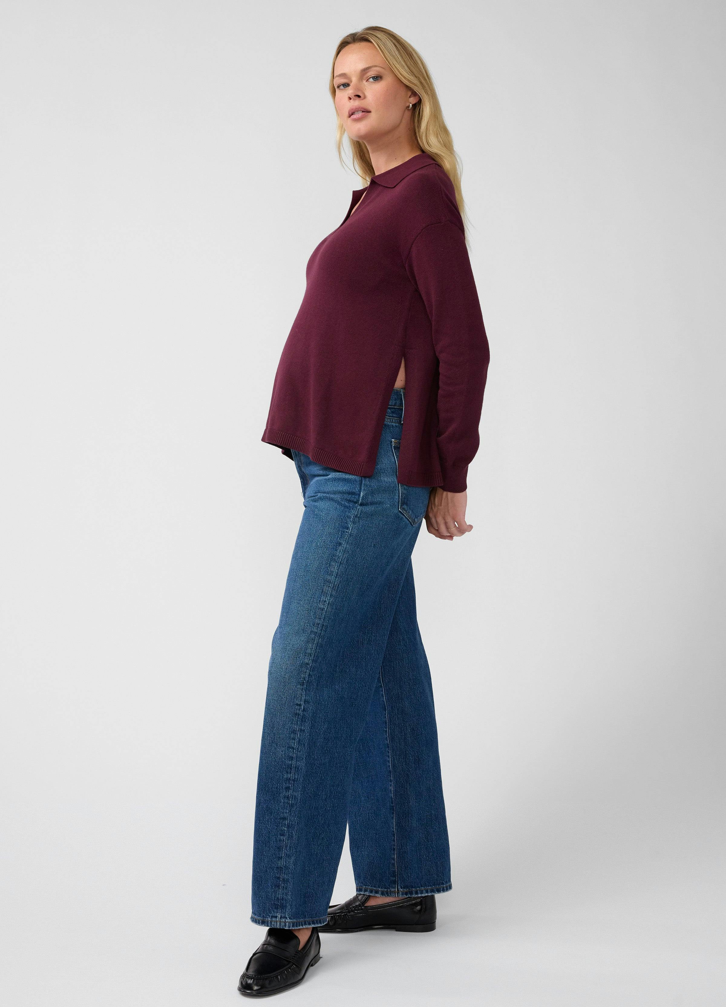 Polo Collar Knit Maternity Nursing Sweater