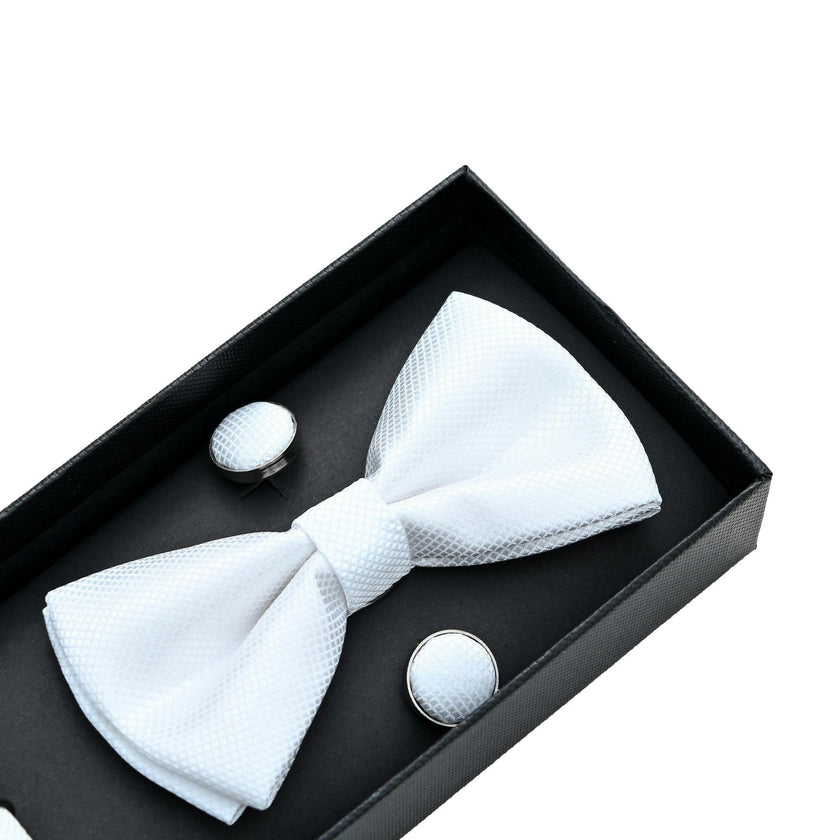 White Crosshatched Bowtie Set