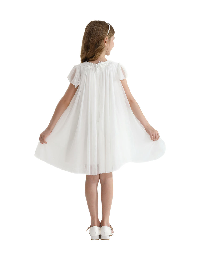 White Flower Accent Constance Dress