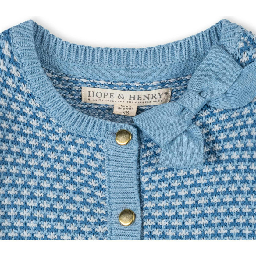Organic Tweed Stitch Bow Cardigan, Blue