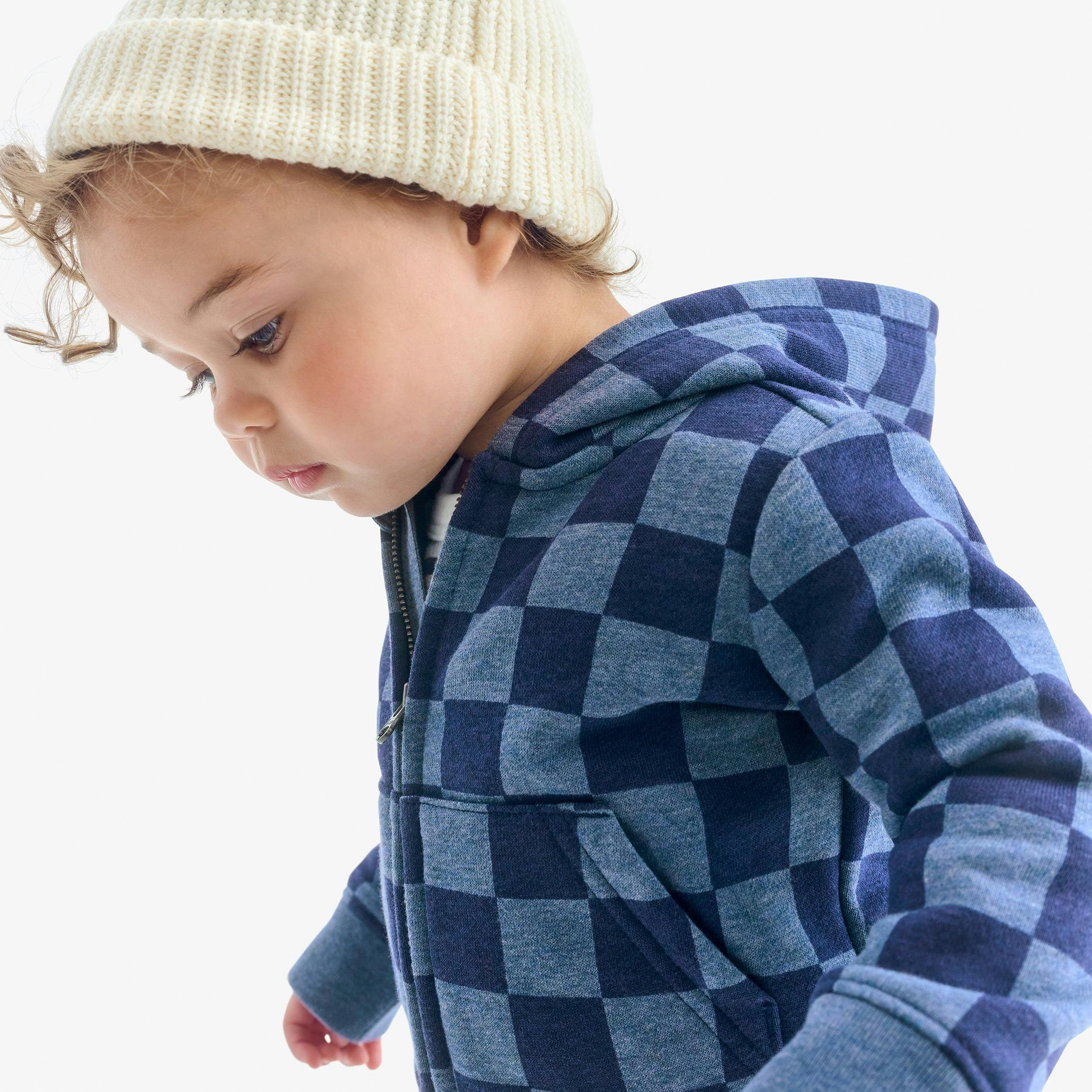 Baby cozy fleece zip hoodie in checkerboard