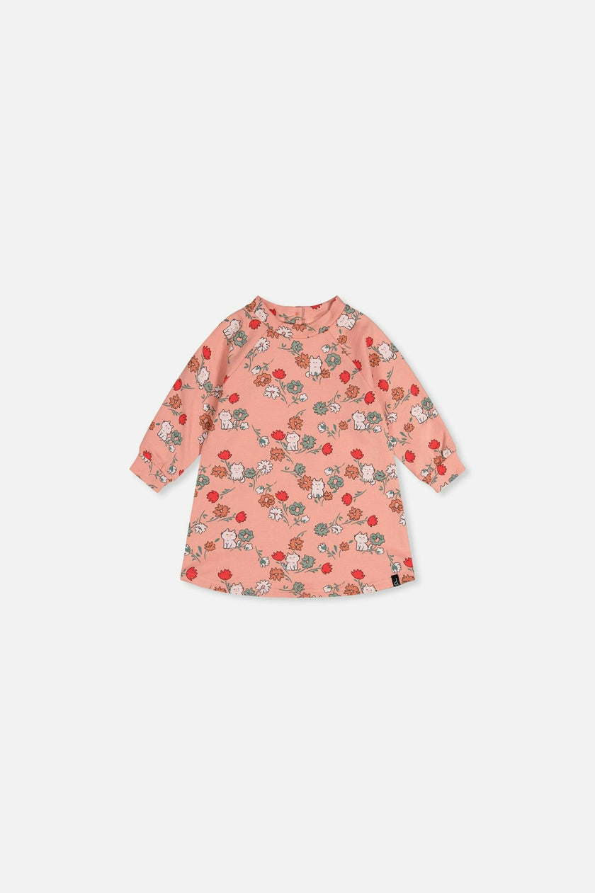 Baby French Terry Dress Pink Cat Print