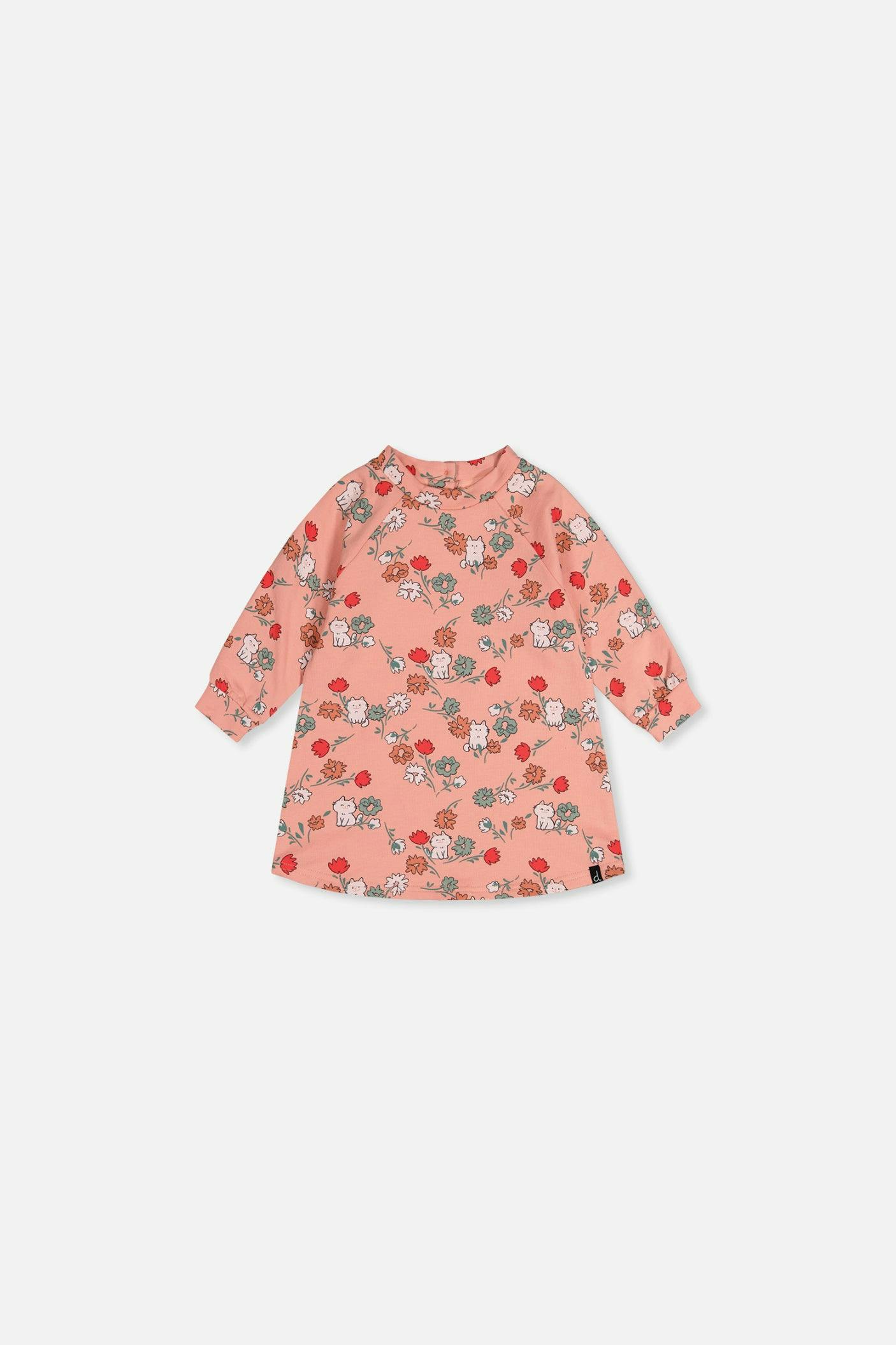 Baby French Terry Dress Pink Cat Print