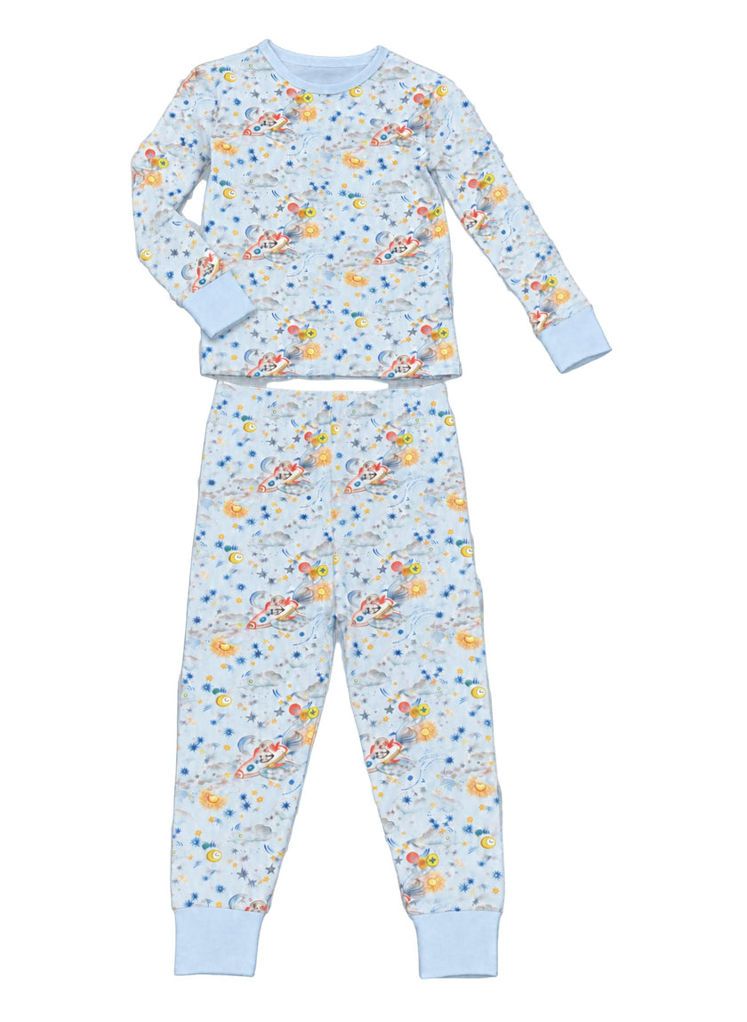Children's Two Piece Organic Pajamas - Blue Dog-O-Naut