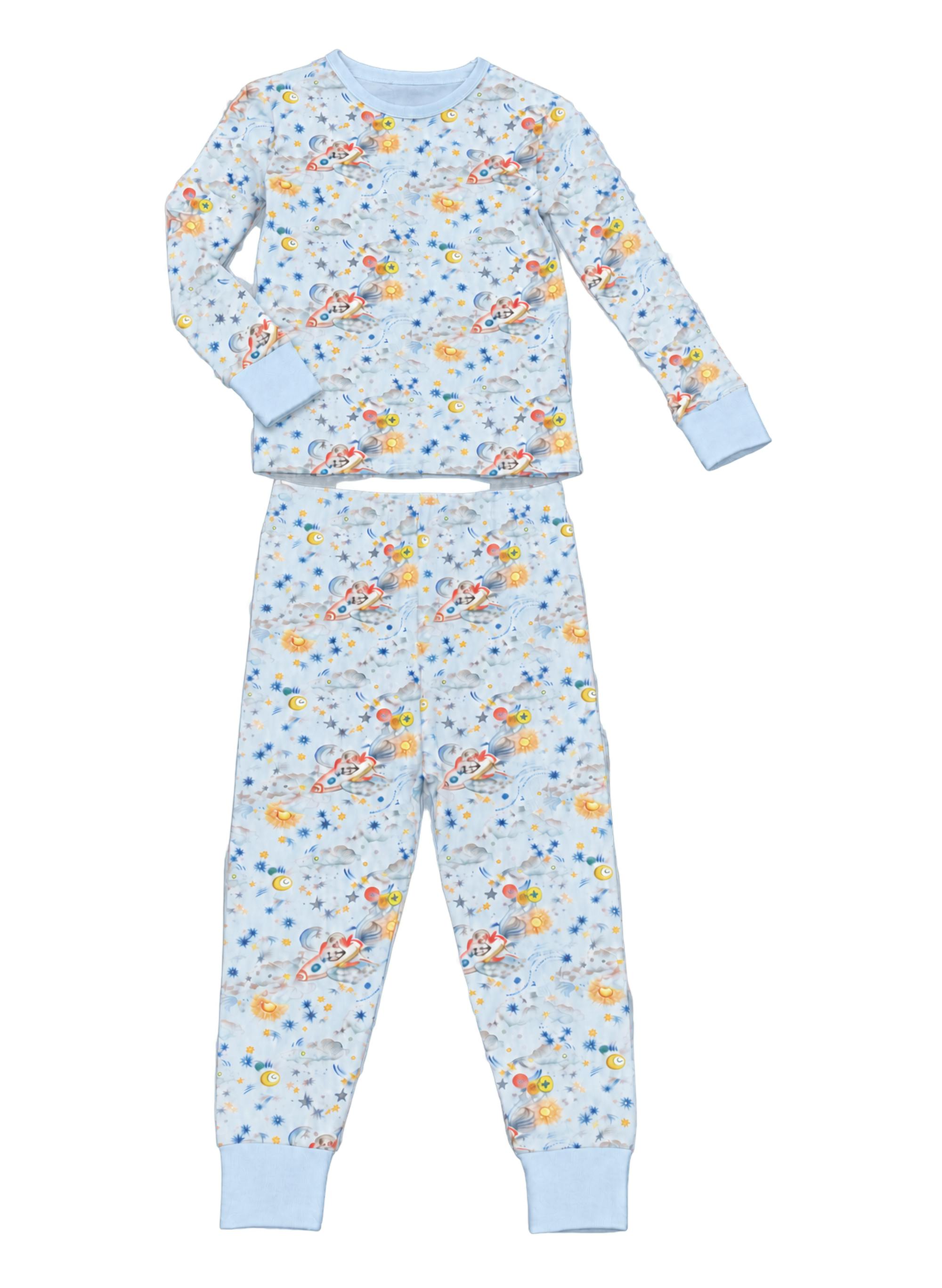 Children's Two Piece Organic Pajamas - Blue Dog-O-Naut