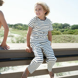 unisex cream and navy stripe pant