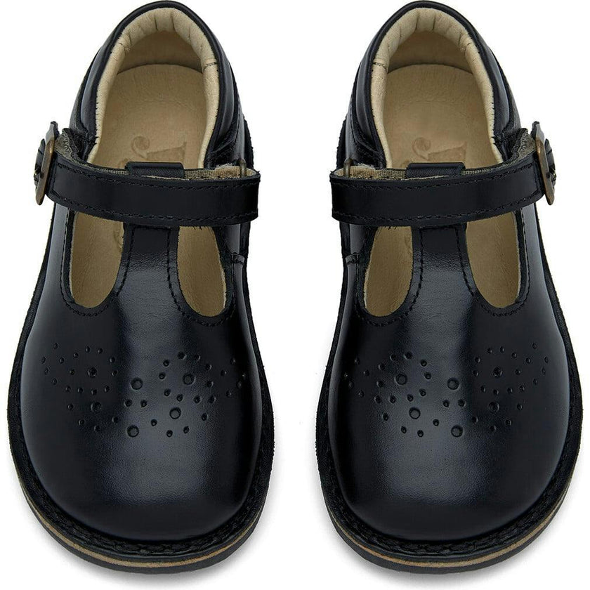 Penny Velcro T-bar Shoe Black Leather, Black