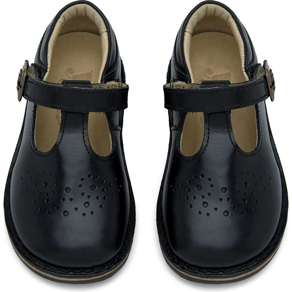 Penny Velcro T-bar Shoe Black Leather, Black