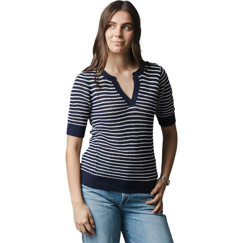 Organic V-Neck Short Sleeve Sweater, Blue