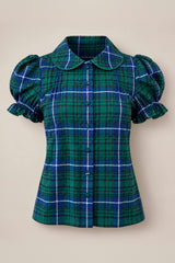Nicolette Blouse in Emerald Plaid
