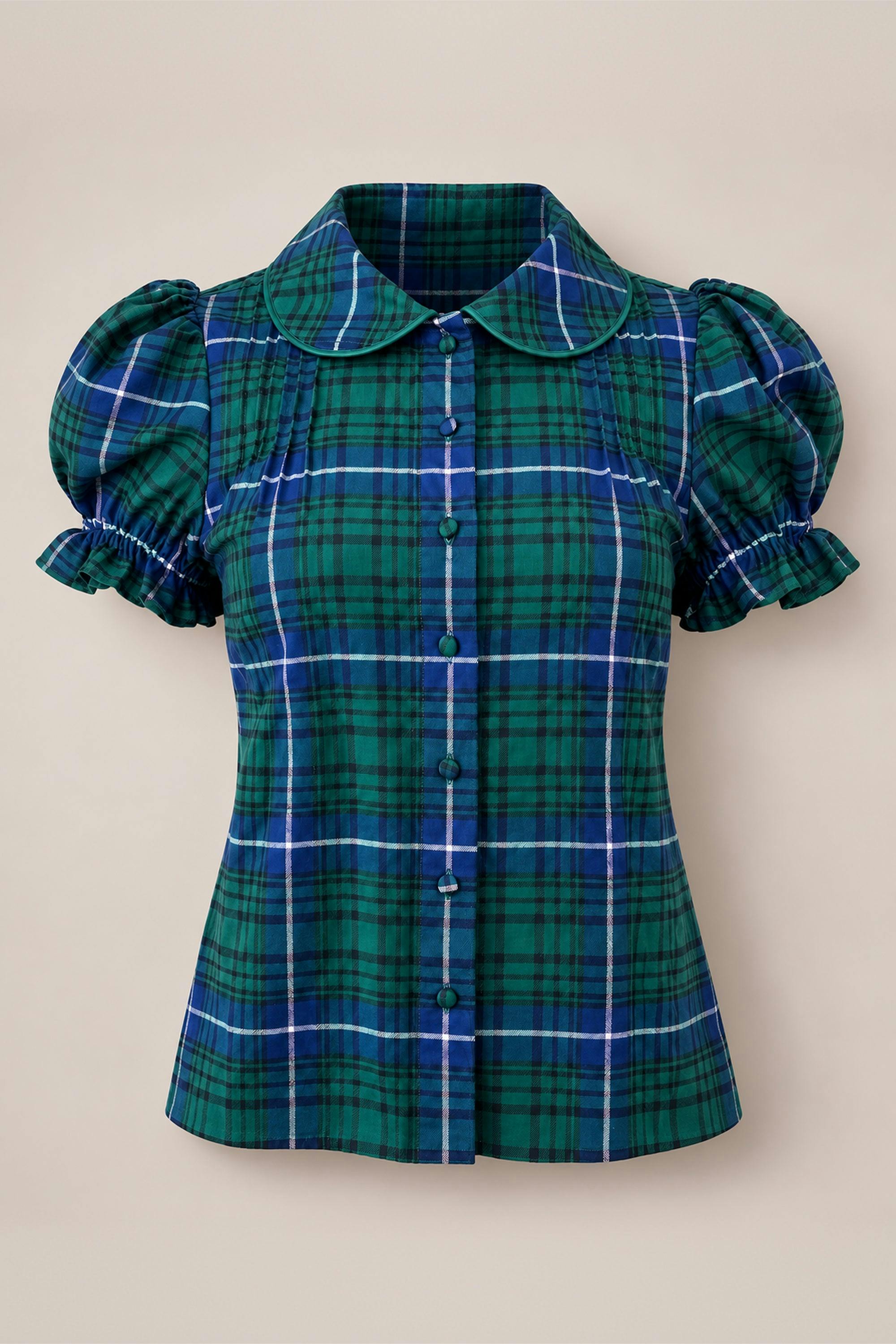 Nicolette Blouse in Emerald Plaid