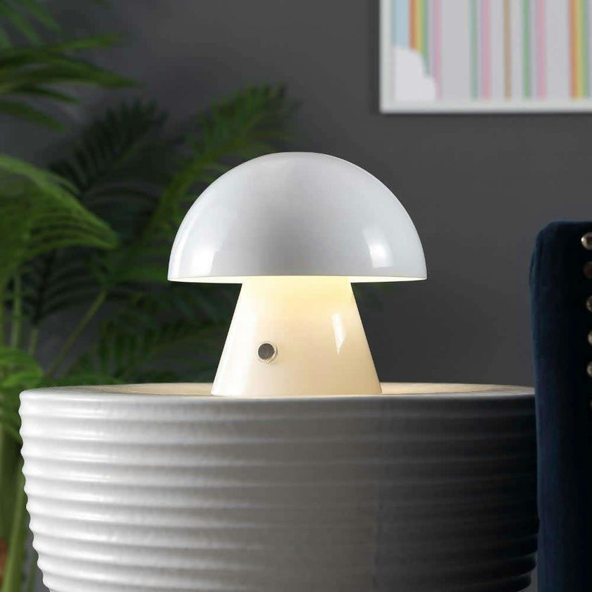 Porcini 7" Contemporary Bohemian Rechargeable/Cordless Iron Integrated LED Mushroom Table Lamp