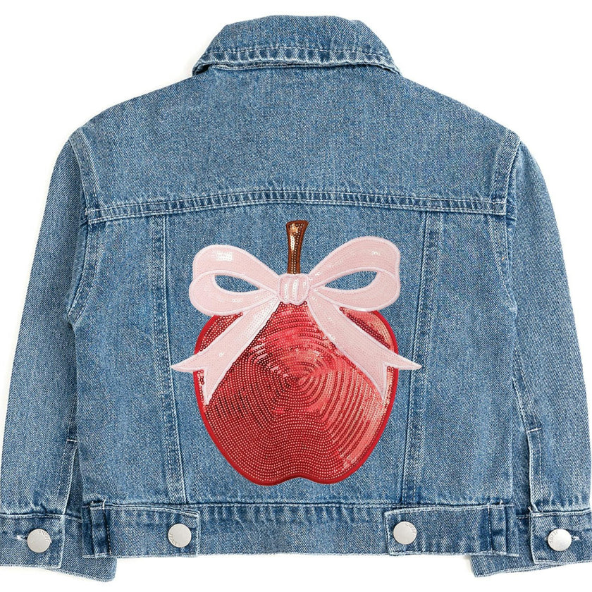 Apple Bow Sequin Patch Denim Jacket