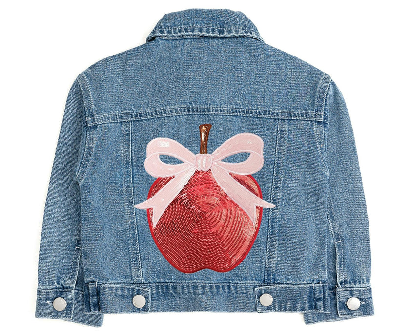 Apple Bow Sequin Patch Denim Jacket