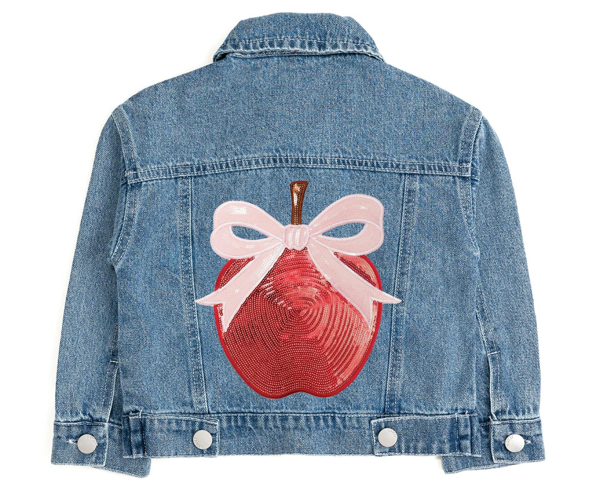 Apple Bow Sequin Patch Denim Jacket