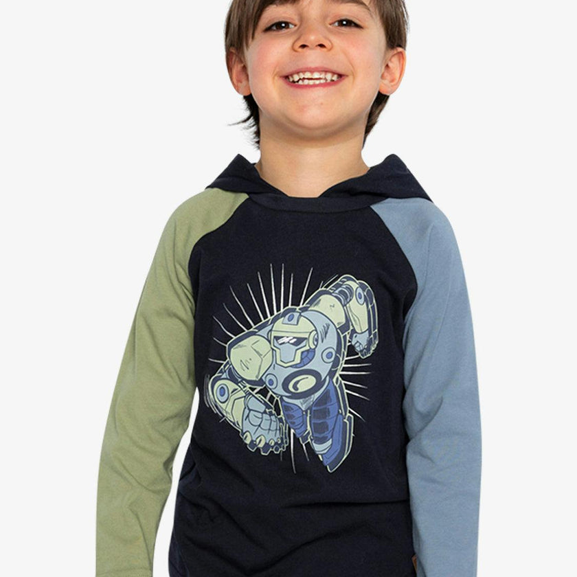 Raglan Hooded T-Shirt Dark Blue and Green