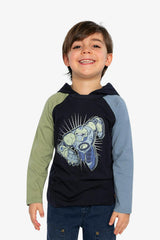 Raglan Hooded T-Shirt Dark Blue and Green