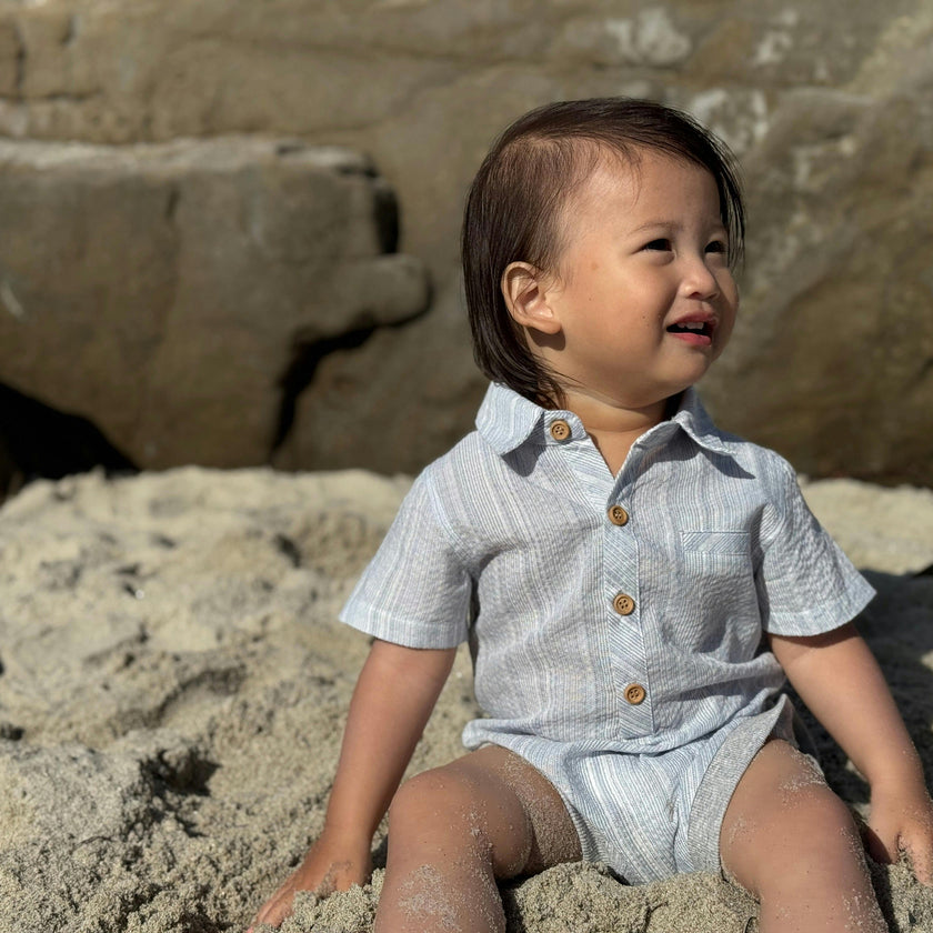 CHAMBRAY TEXTURED STRIPE HELFORD WOVEN ONESIE