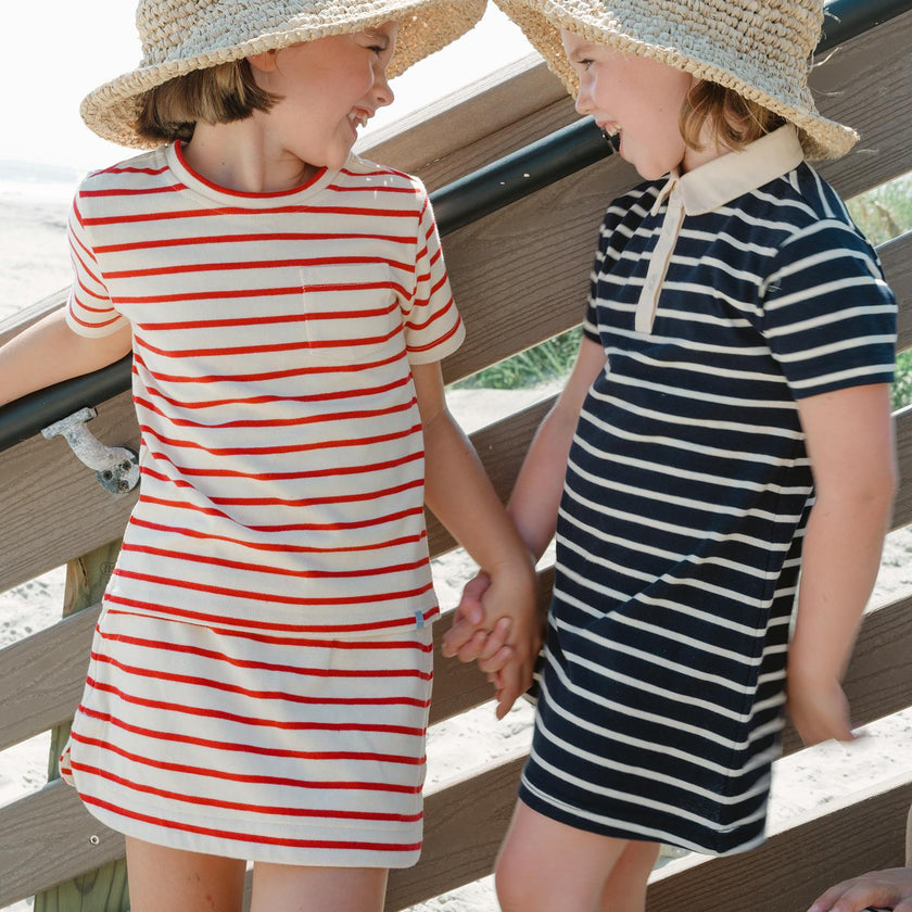 girls cream and red stripe skirt with shorts