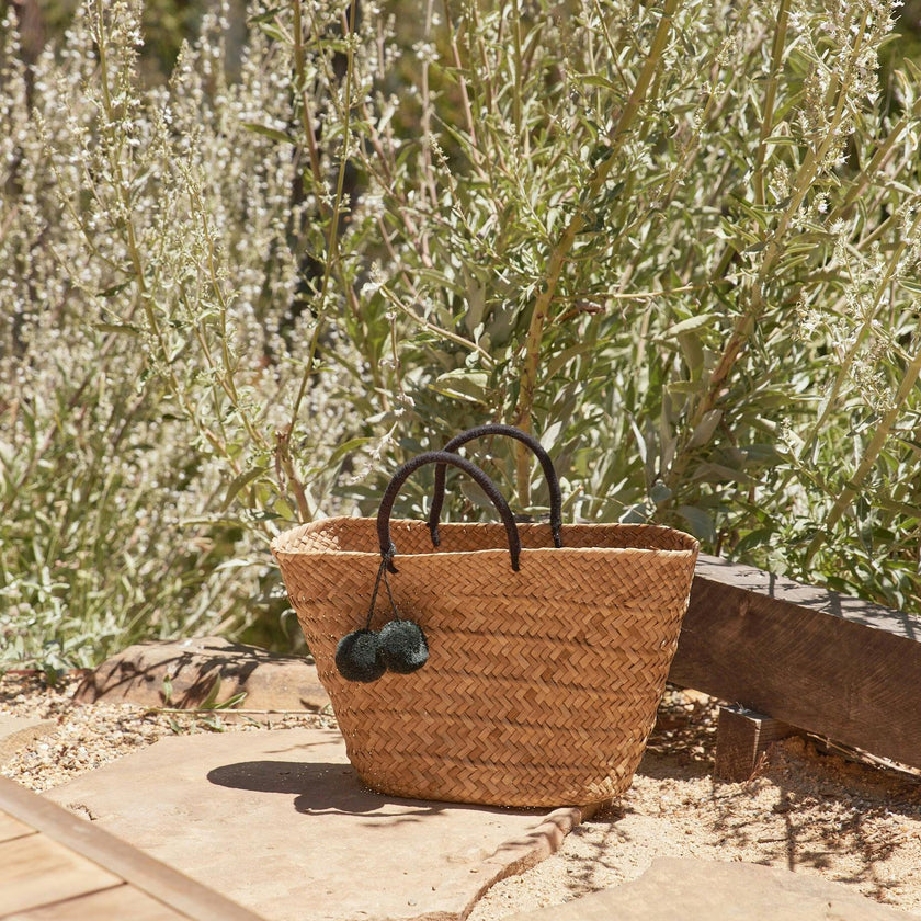 Oversized St Tropez Pom Pom Straw Tote