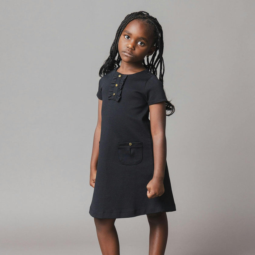 Ponte A-Line Ruffle Placket Dress