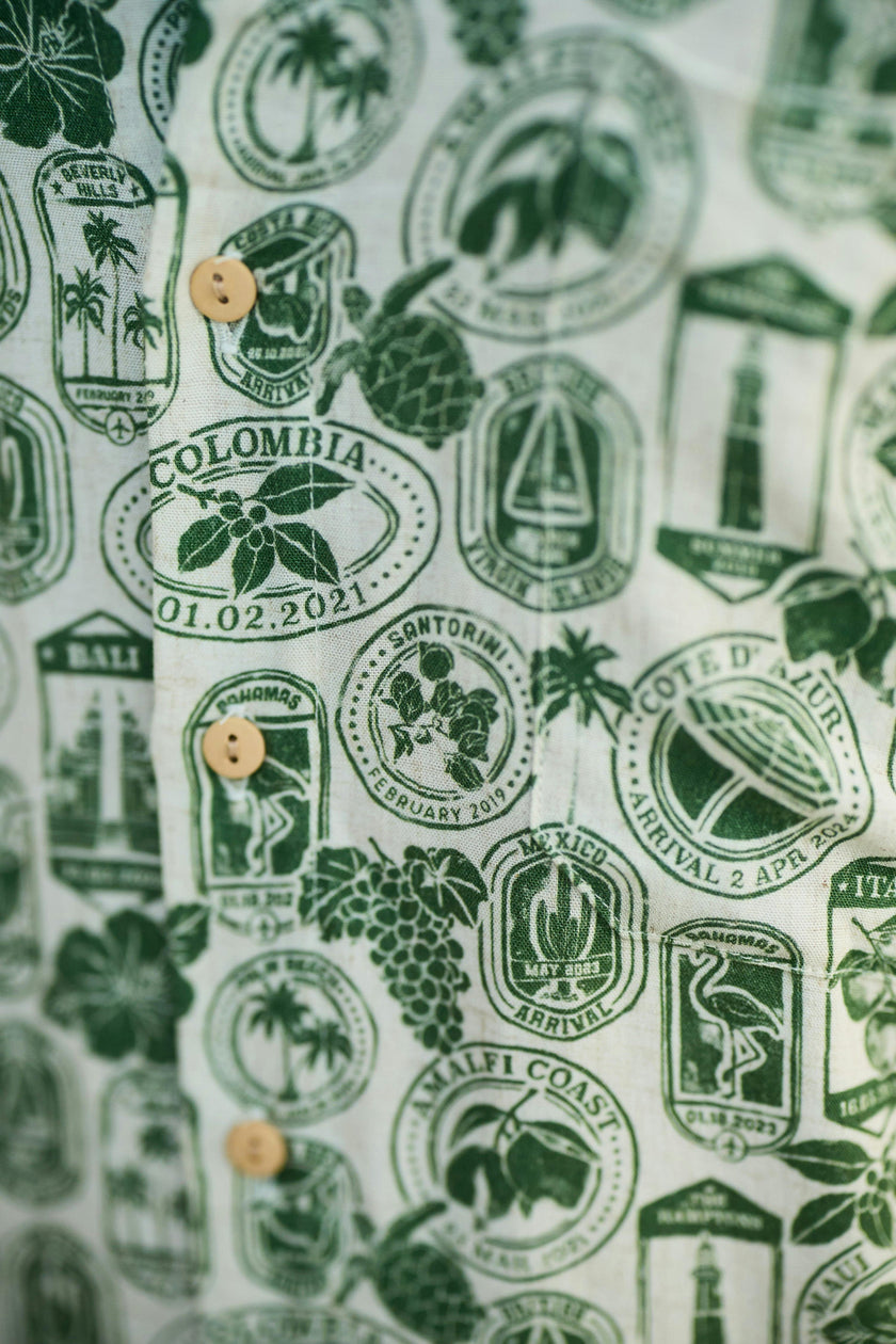 The Passport to Paradise - Men's Linen Passport Stamp Hawaiian Shirt