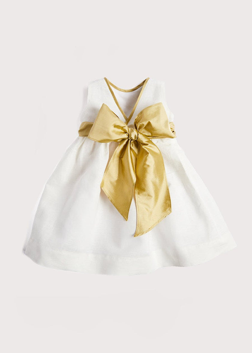 Sleeveless Ivory Flower Girl Dress with Green Silk Sash (6mths-10yrs)