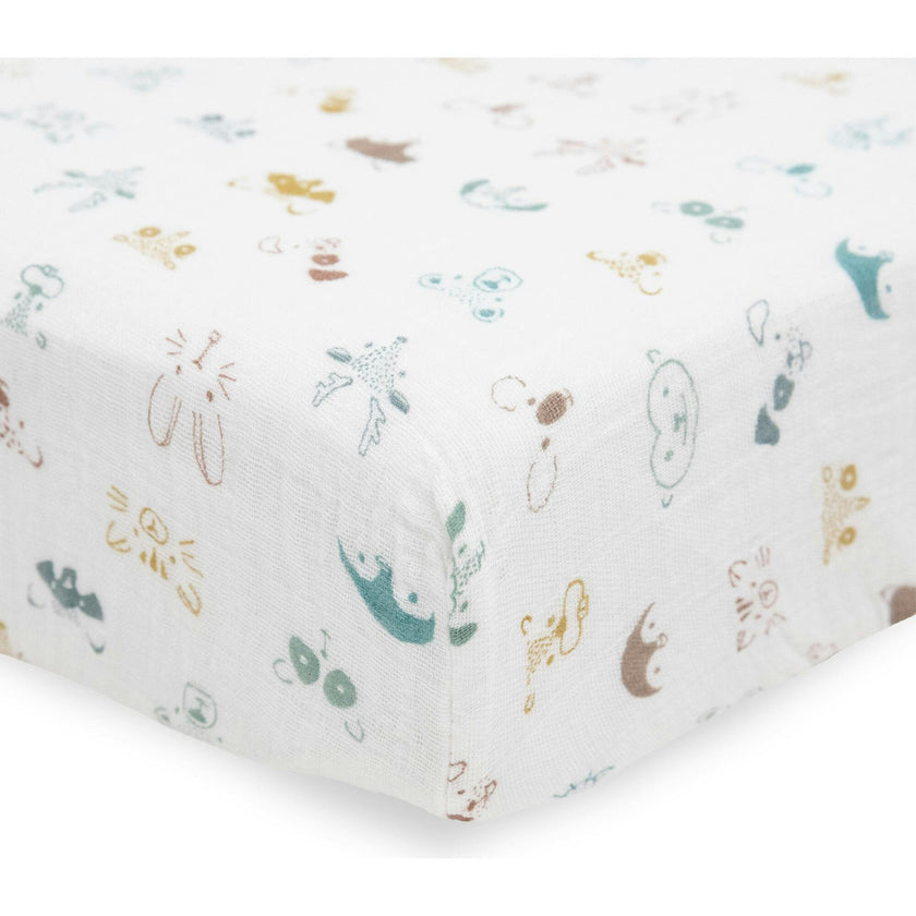 Cotton Muslin Crib Sheet - Animal Crowd
