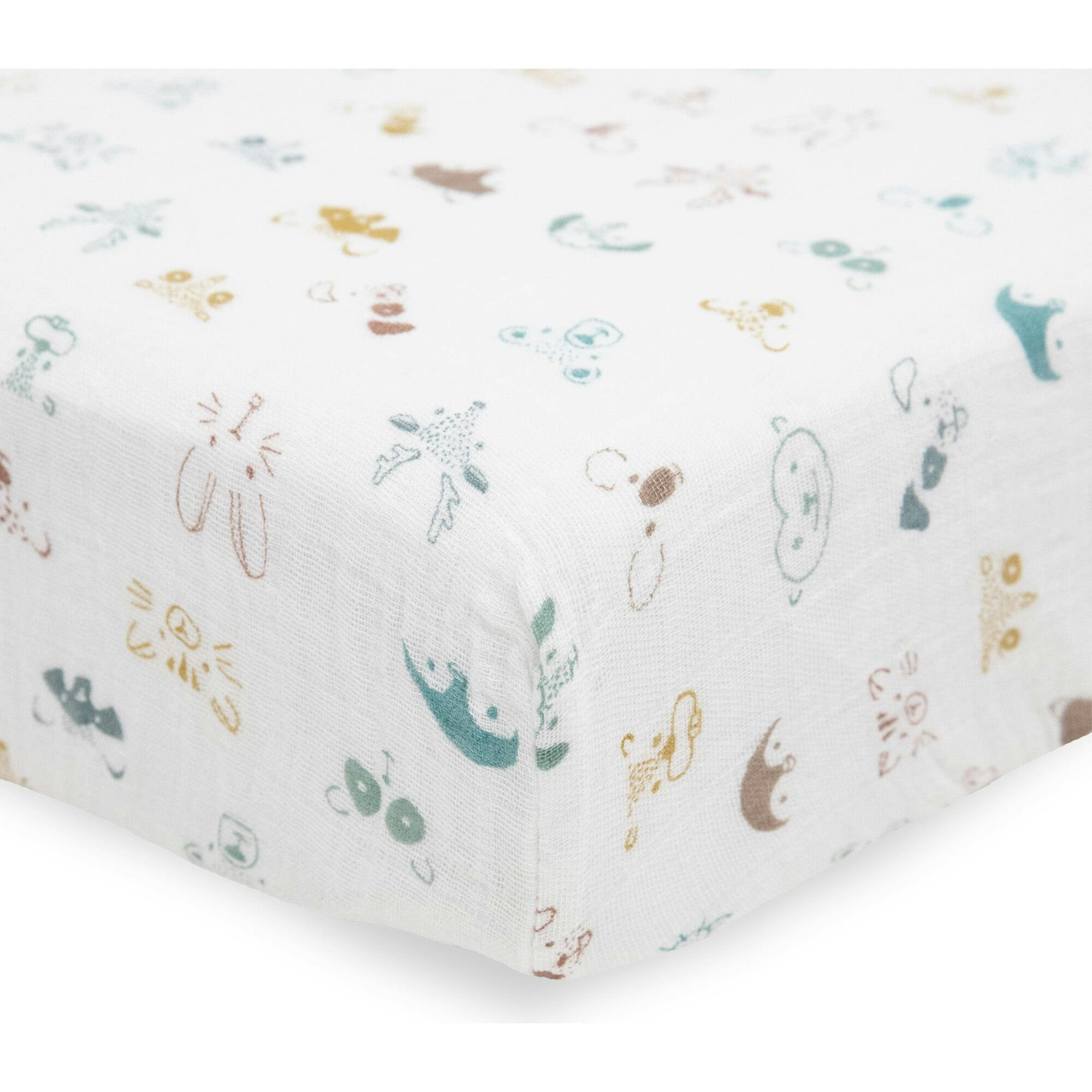 Cotton Muslin Crib Sheet - Animal Crowd