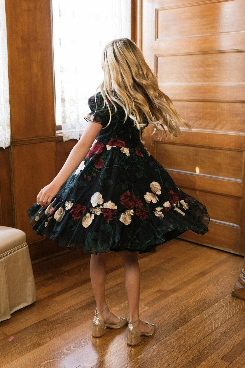 Mini Amora Dress in Obsidian Rose Embroidery