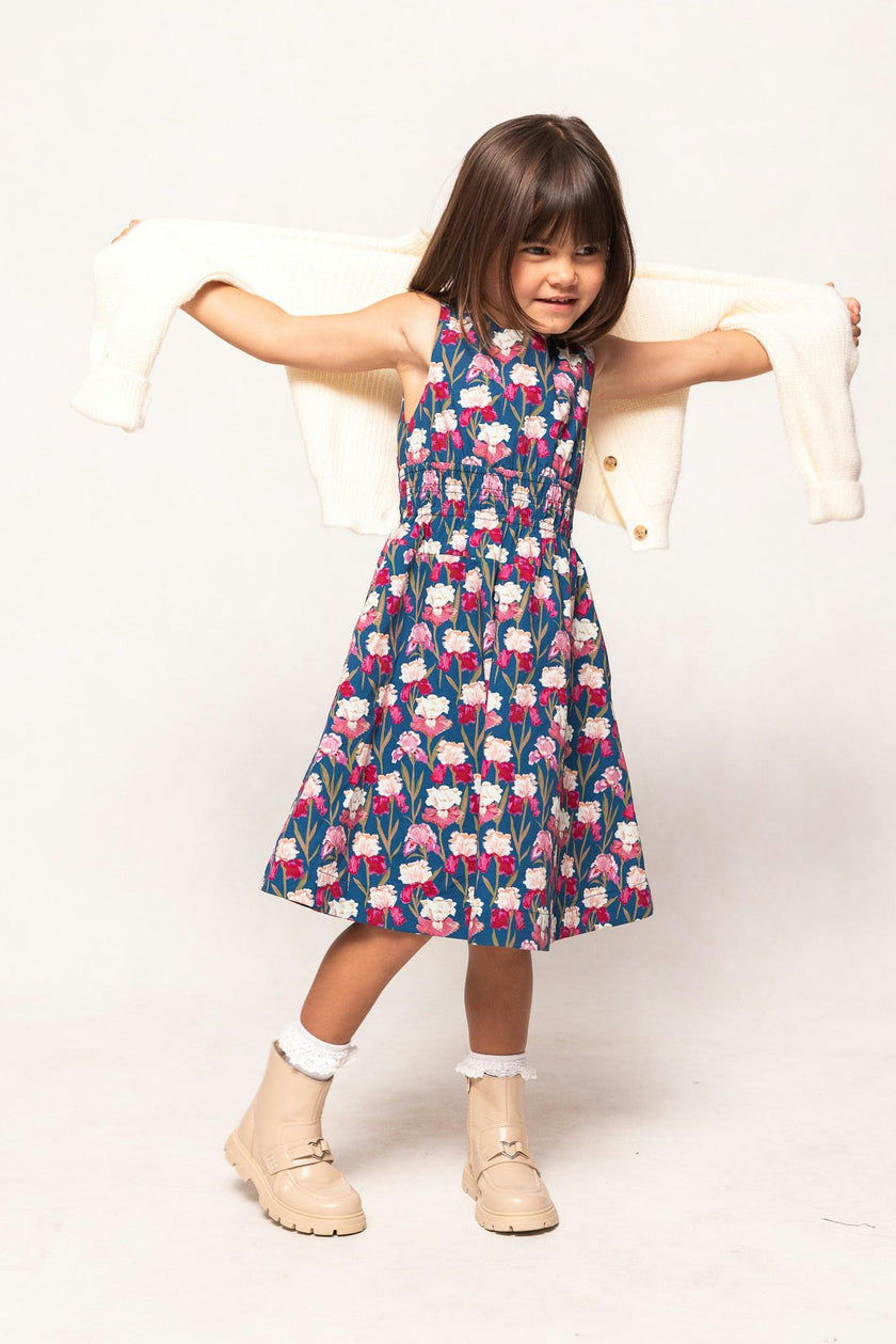 Mini Carly Dress in Navy Pressed Petals