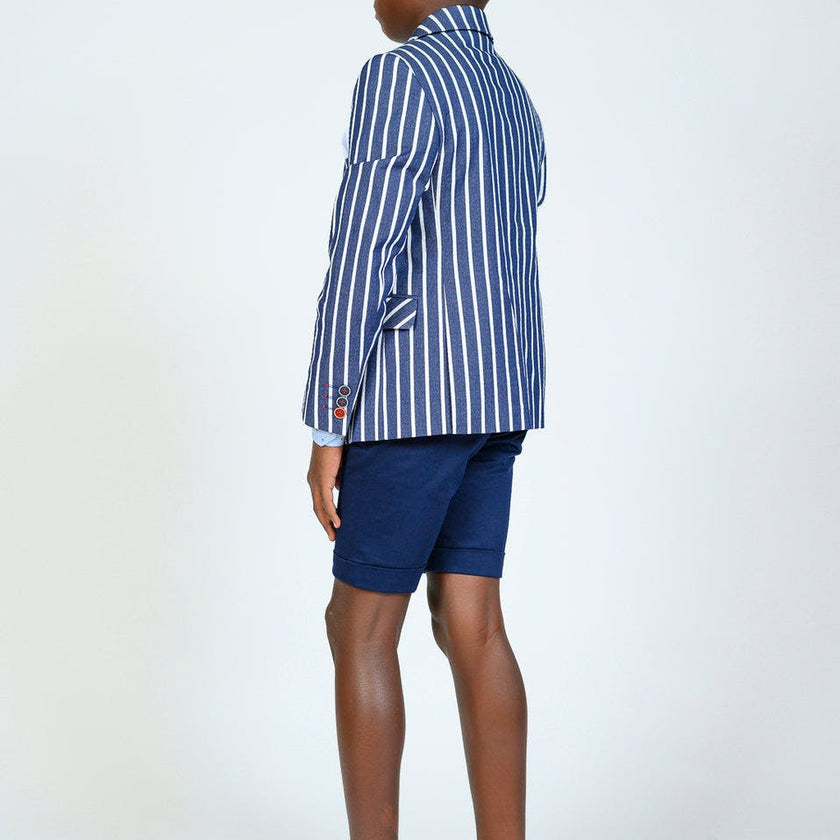 Navy Striped Embroidered Blazer