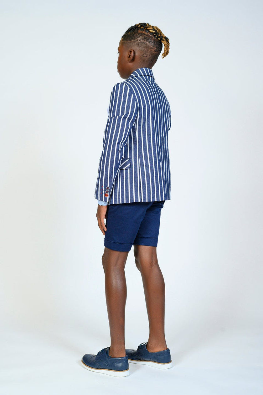 Navy Striped Embroidered Blazer