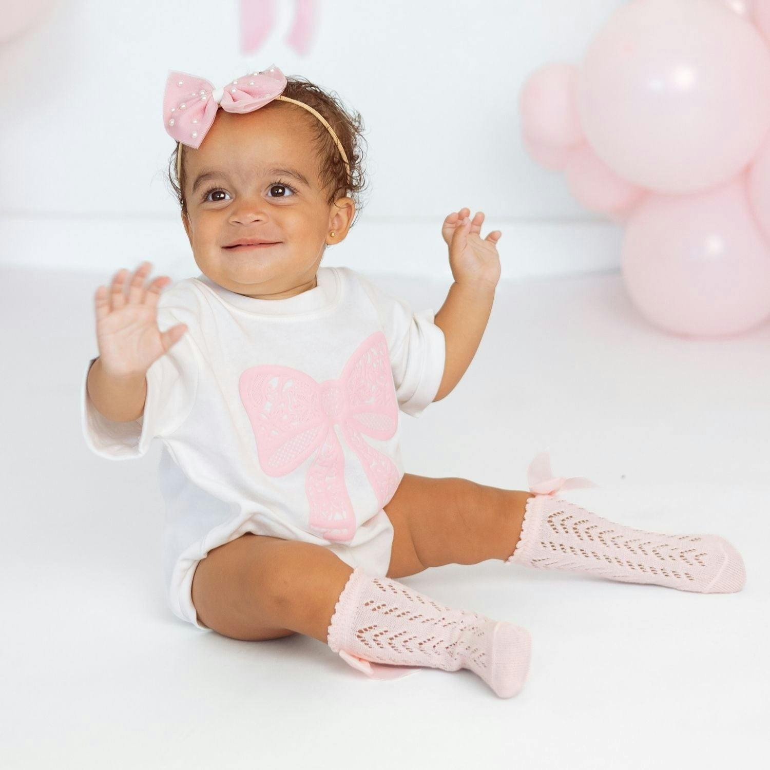 Lace Bow Puff Ink Short Sleeve Romper