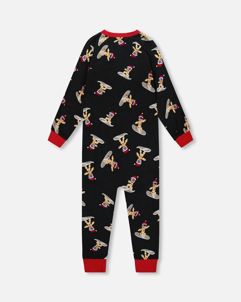Organic Cotton Interlock One-Piece Pajama Black Cookie Print