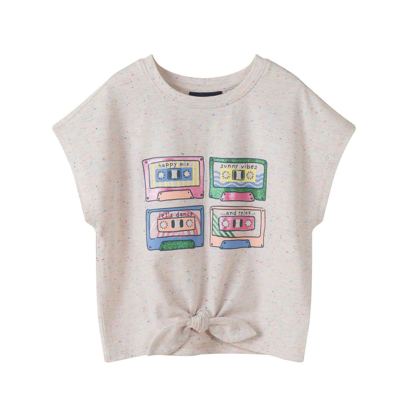 Girls Graphic Tee w. Embroidery & Glitter | White Cassette
