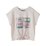 Girls Graphic Tee w. Embroidery & Glitter | White Cassette