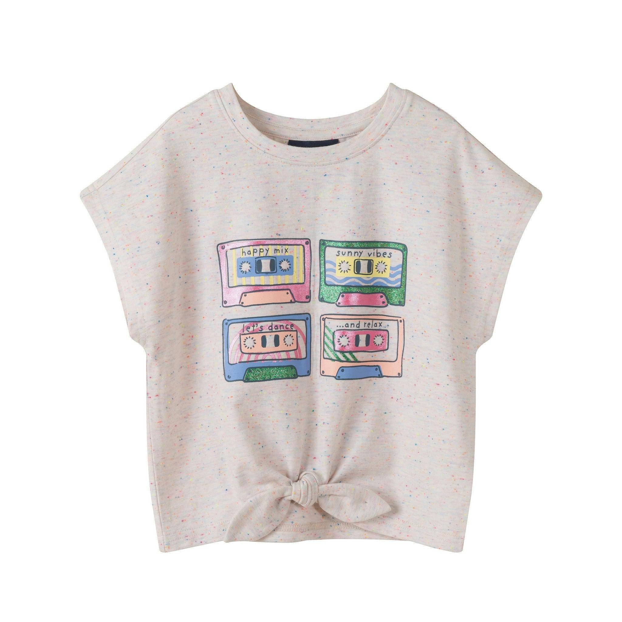 Girls Graphic Tee w. Embroidery & Glitter | White Cassette