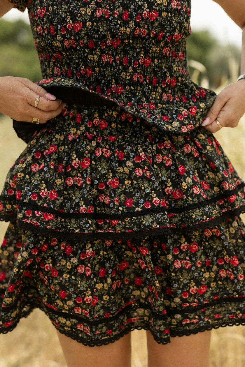 Annalise Skirt in Obsidian Vintage Poppies