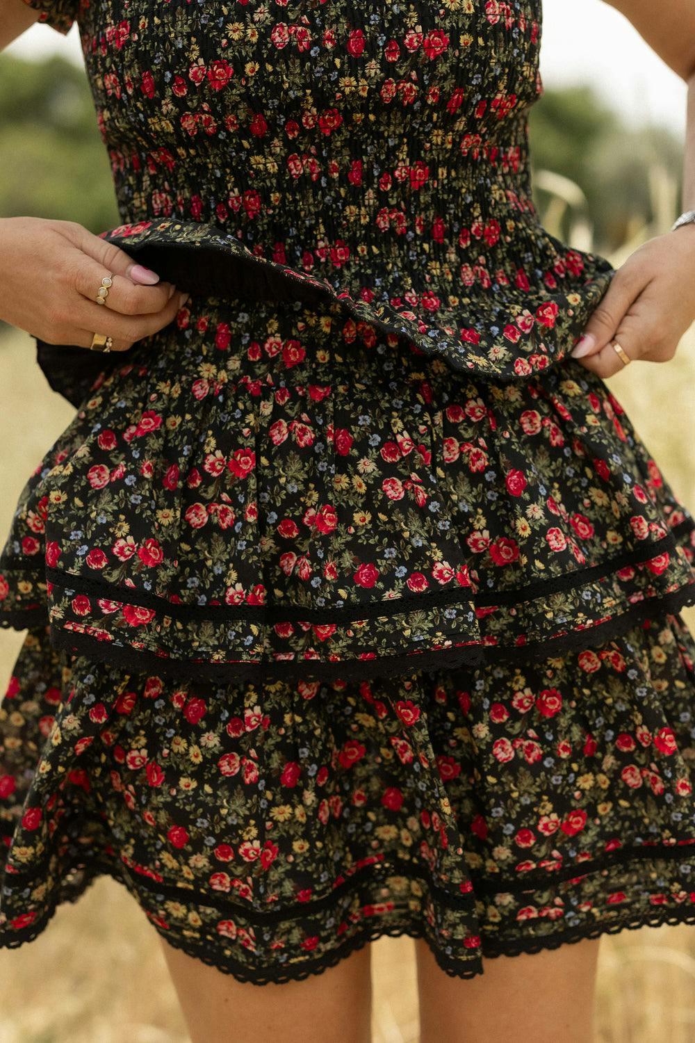 Annalise Skirt in Obsidian Vintage Poppies