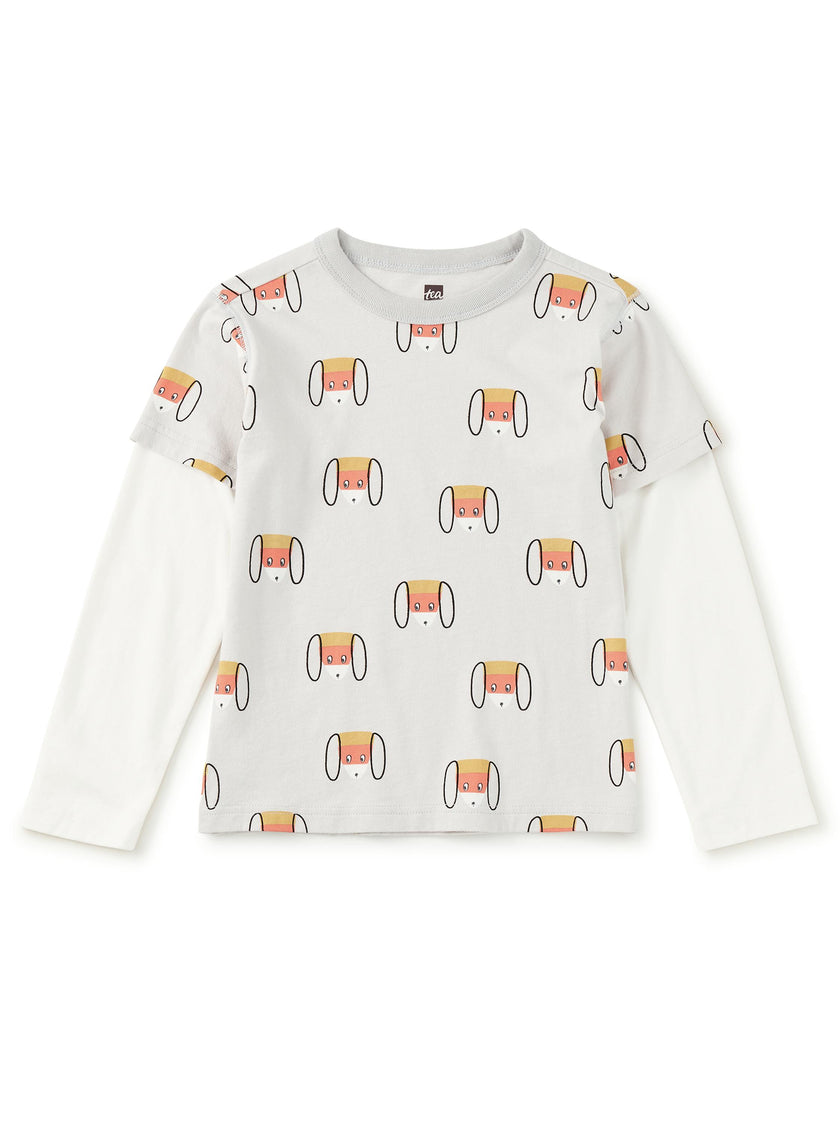 Printed Layered Sleeve Tee, Candy Corn Dog