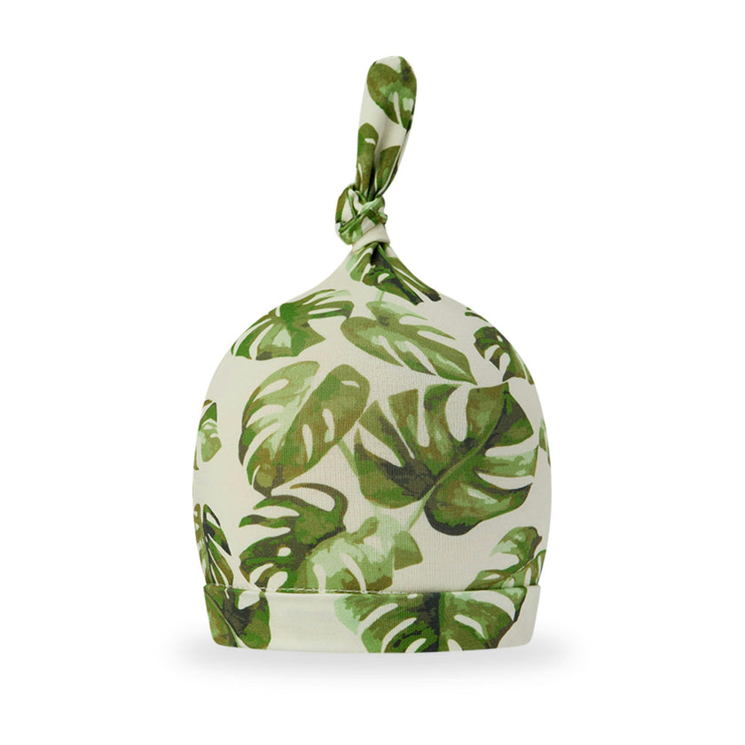 Island Leaf Cotton Stretch Knotted Beanie Hat