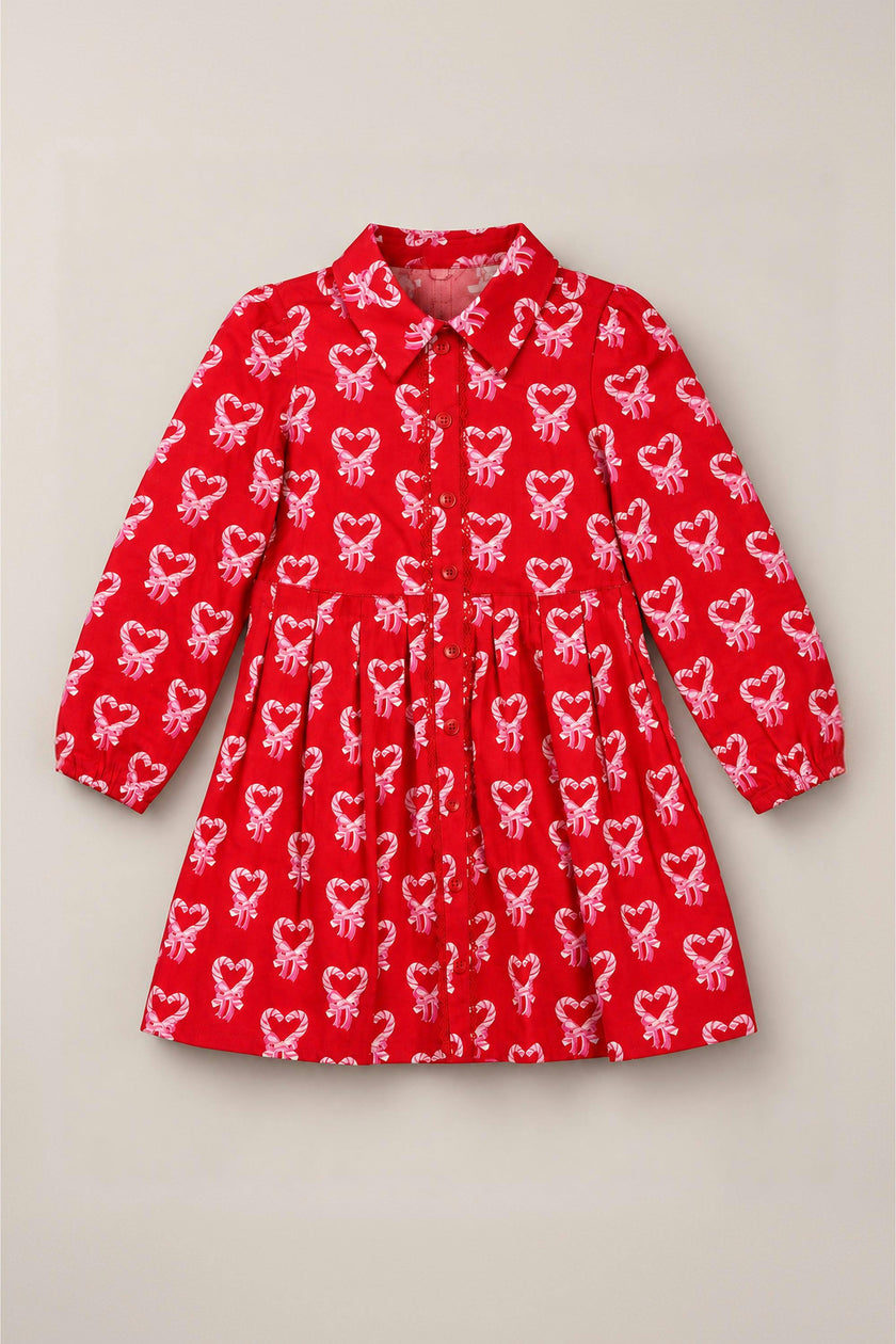 Mini Bowie Long Sleeve Dress in Poinsettia Candy Canes