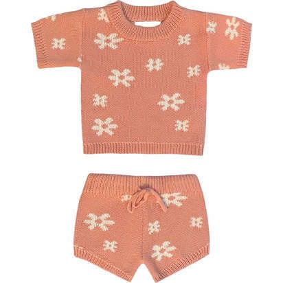 Girls Spring Summer Flower Floral Blossom Knit Short Set