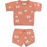 Girls Spring Summer Flower Floral Blossom Knit Short Set